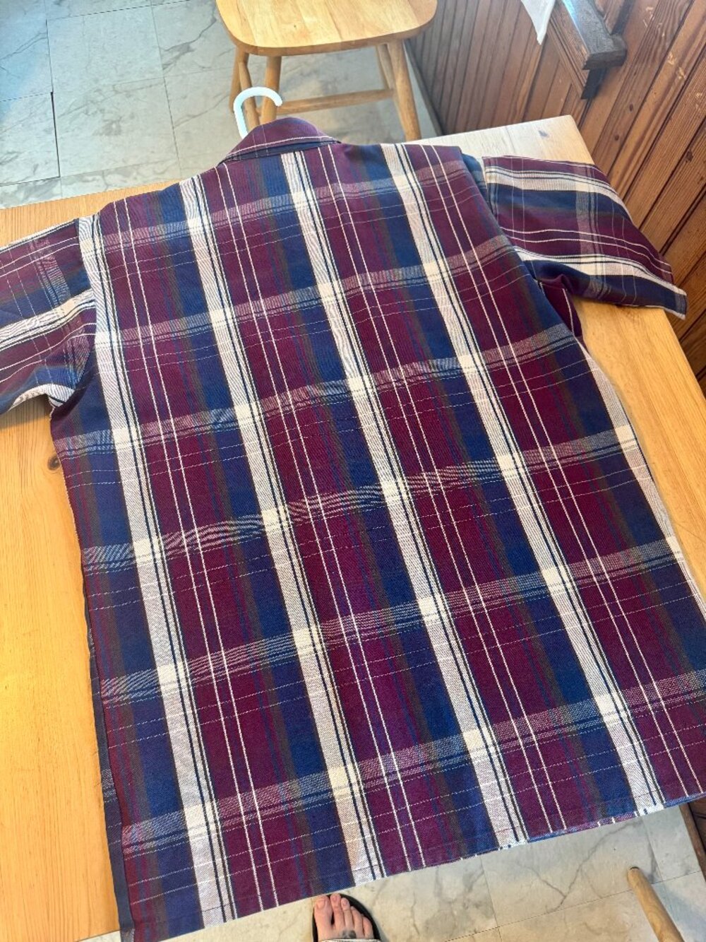 Ben Davis Short Sleeve Plaid 1/2 Zip Shirt Burgundy - Picture 2 of 3